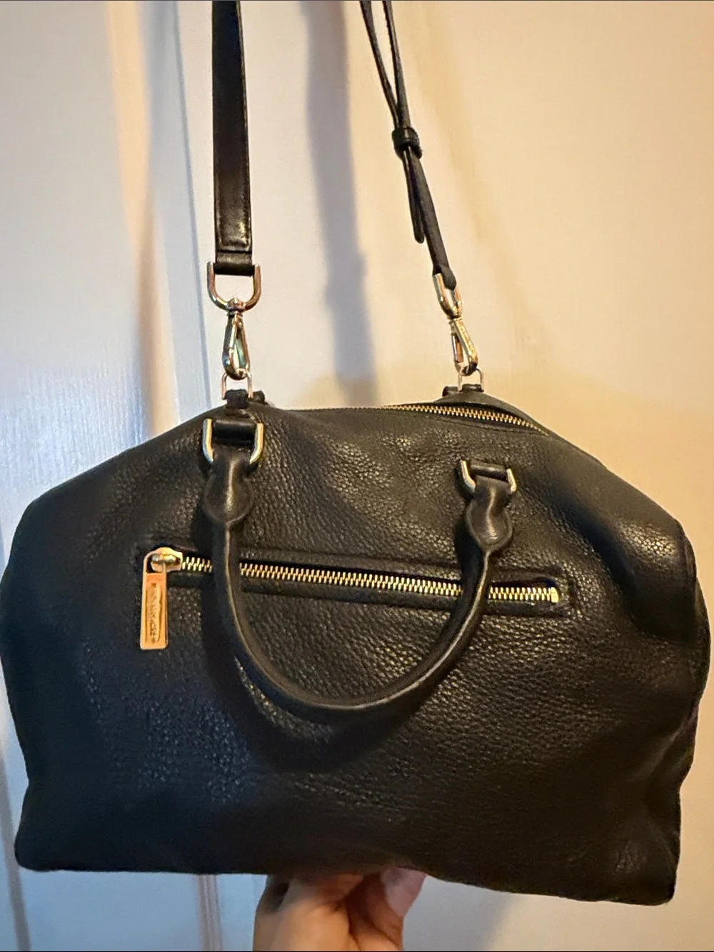 Michael Kors Black Pebbled Leather Double-Handle Satchel with Shoulder Strap